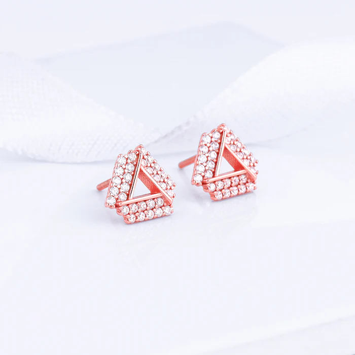 Rose Gold Zircon Triangle Stud Earrings - Image 2