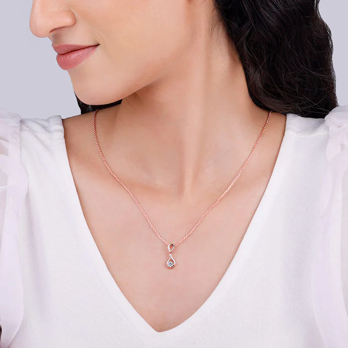 Rose Gold Zircon Twist Pendant With Link Chain - Image 3