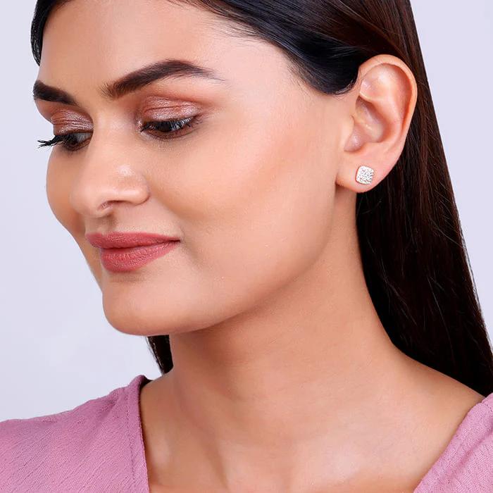 Rose Gold Zirconia Square Earrings - Image 3