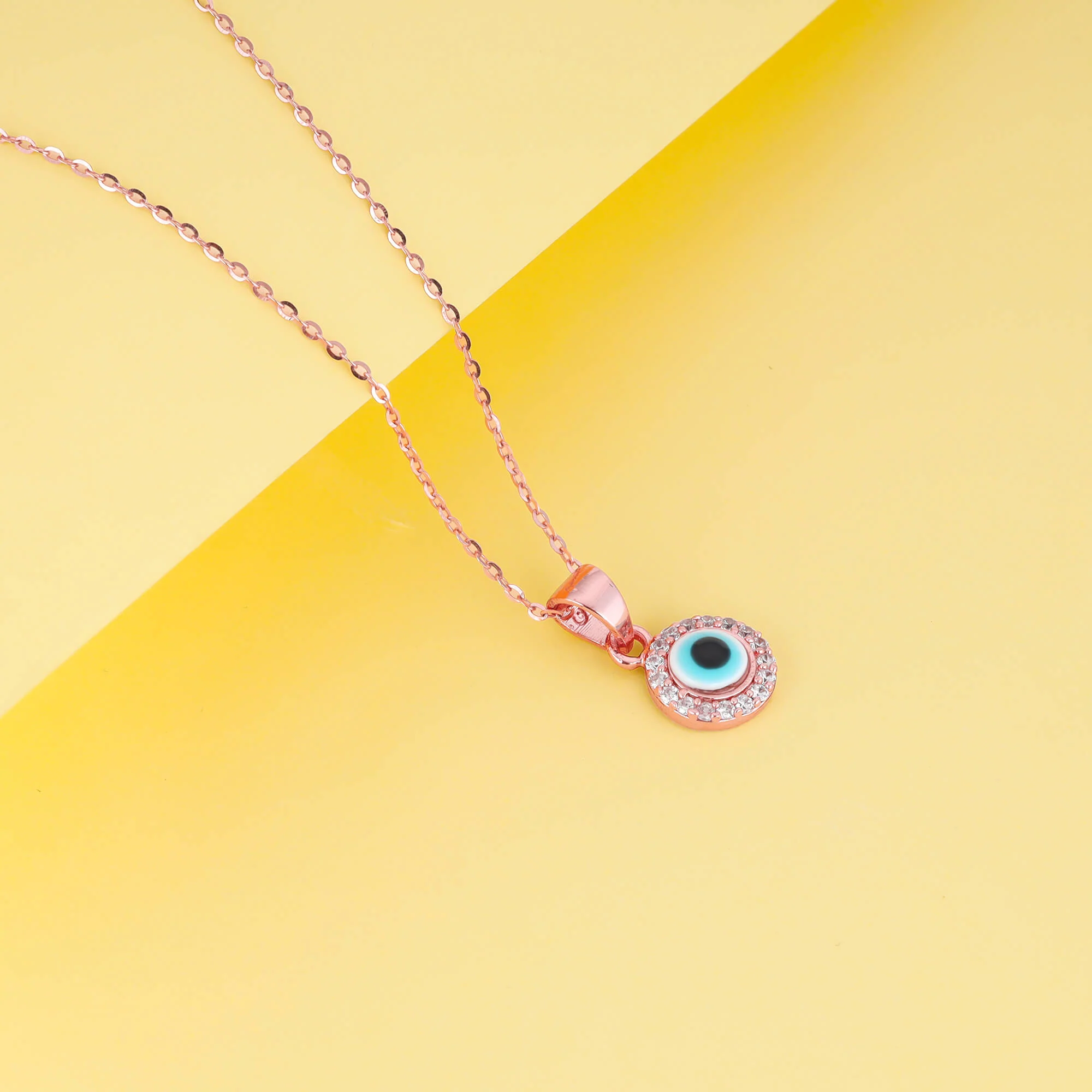 Rose Gold Studded Evil Eye Pendant - Image 2