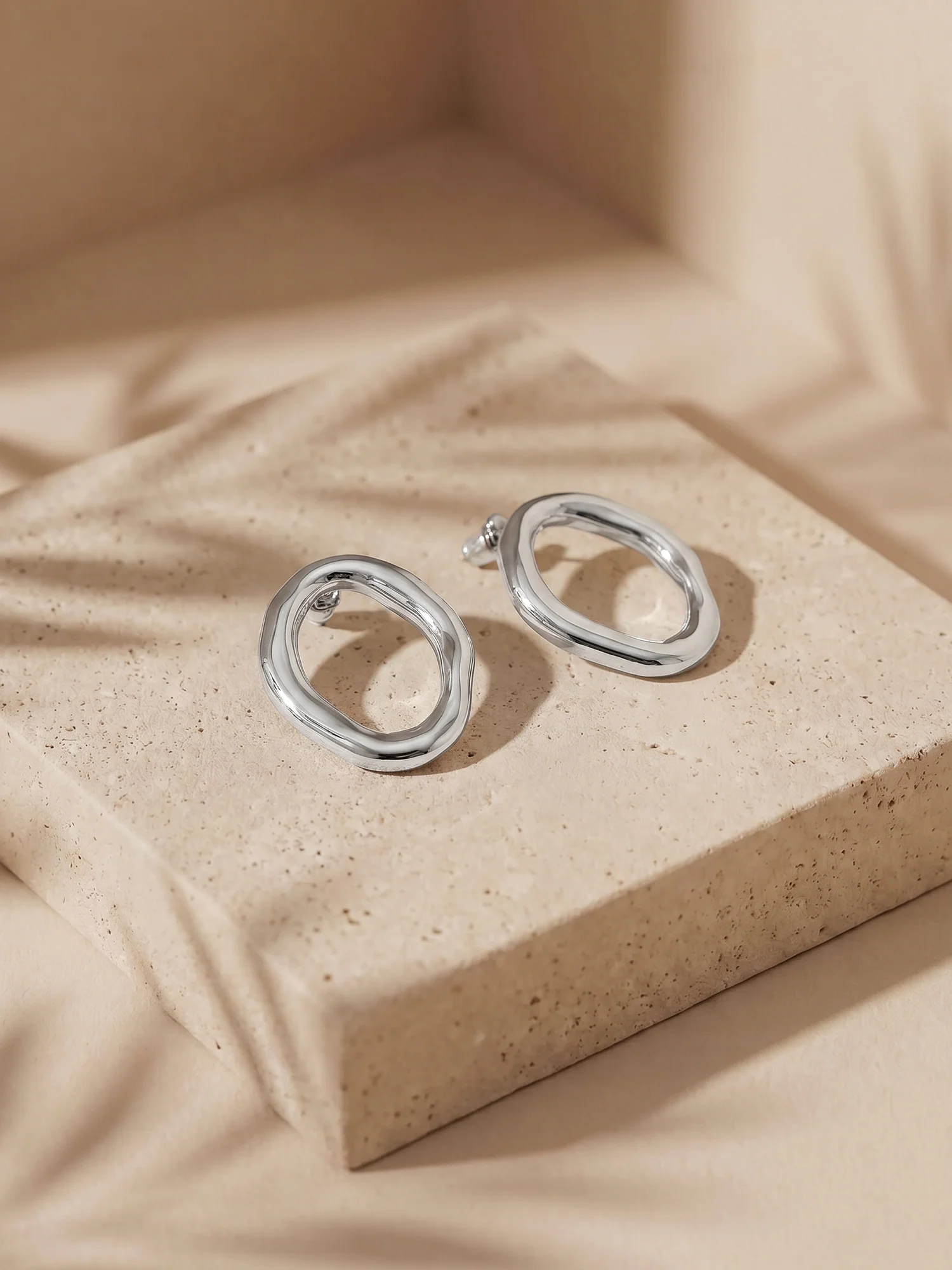 Rounded Edge Stainless Steel Hoop Earrings - Image 2