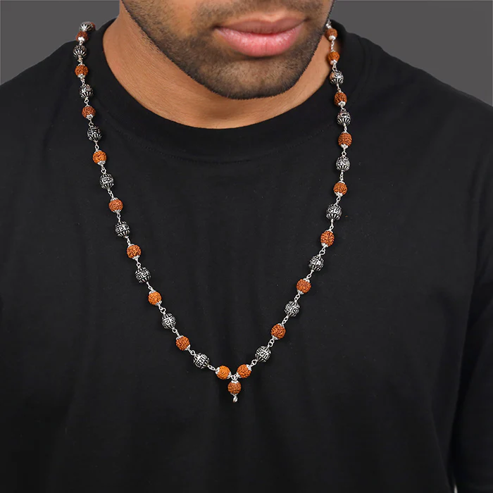 Rudraksha Oxidised Silver Chain For Him - Image 3