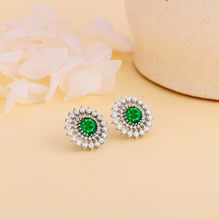 Silver Zircon Emerald Sunshine Studs - Image 2
