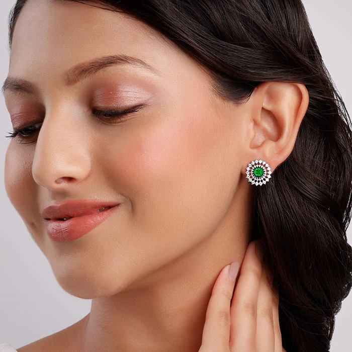 Silver Zircon Emerald Sunshine Studs - Image 3
