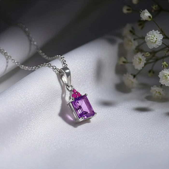 Silver Amethyst Pendant With Link Chain - Image 2