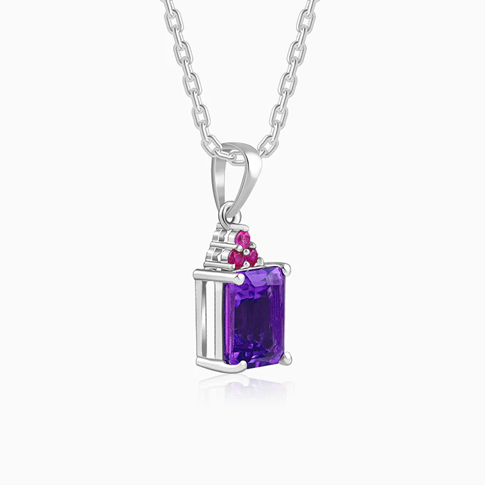 Silver Amethyst Pendant With Link Chain - Image 4