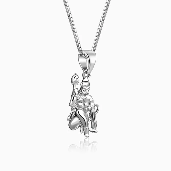 Silver Anjaneya Pendant With Box Chain For Him - Image 4