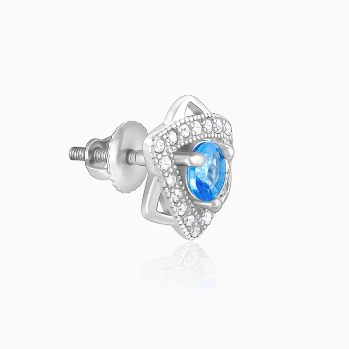 Silver Aqua Blue Star Earrings - Image 4