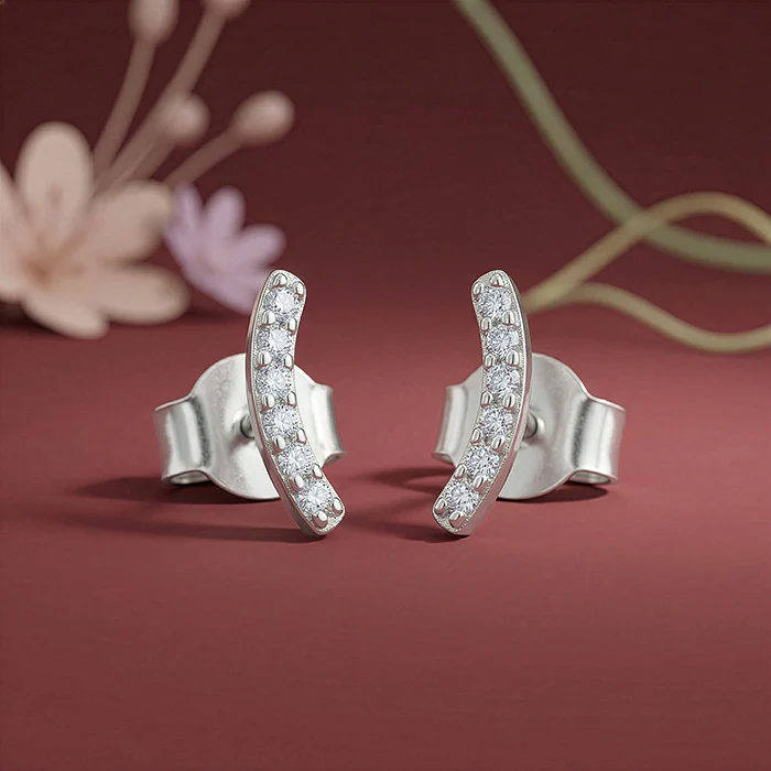 Silver Arc Stud Earrings - Image 2