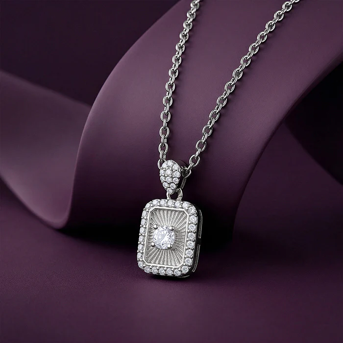 Silver Aurelia Starburst Locket Pendant With Link Chain - Image 2