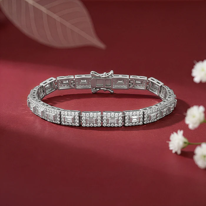 Silver Baguette Cut Tennis Bracelet - Image 2