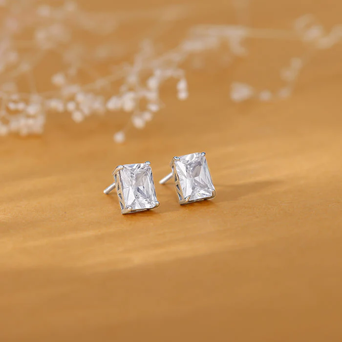 Silver Baguette Zircon Studs - Image 2