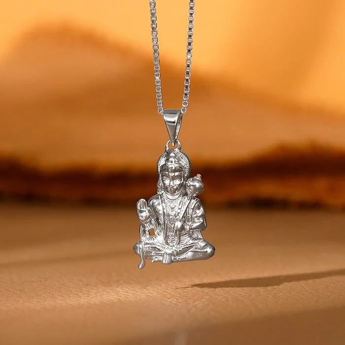 Silver Bajrangbali Pendant With Box Chain For Him - Image 2