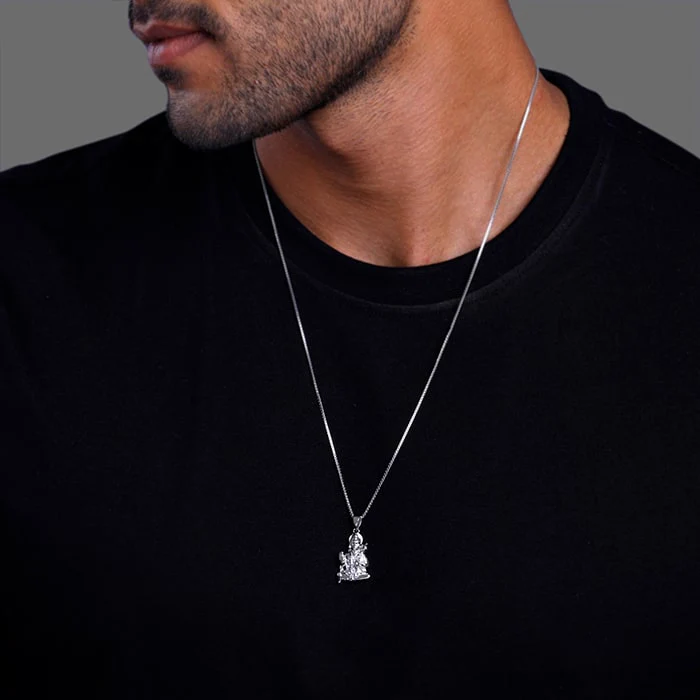 Silver Bajrangbali Pendant With Box Chain For Him - Image 3