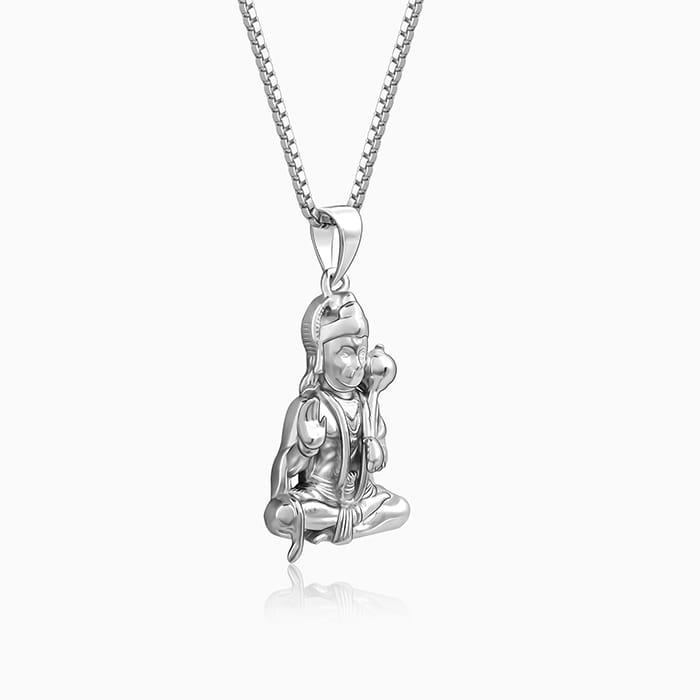 Silver Bajrangbali Pendant With Box Chain For Him - Image 4