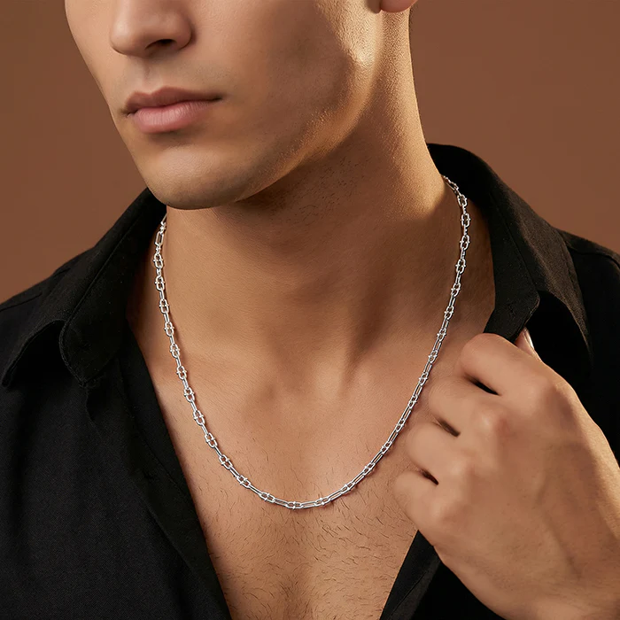 Silver Beaded Paperclip Chain for Him - Image 3