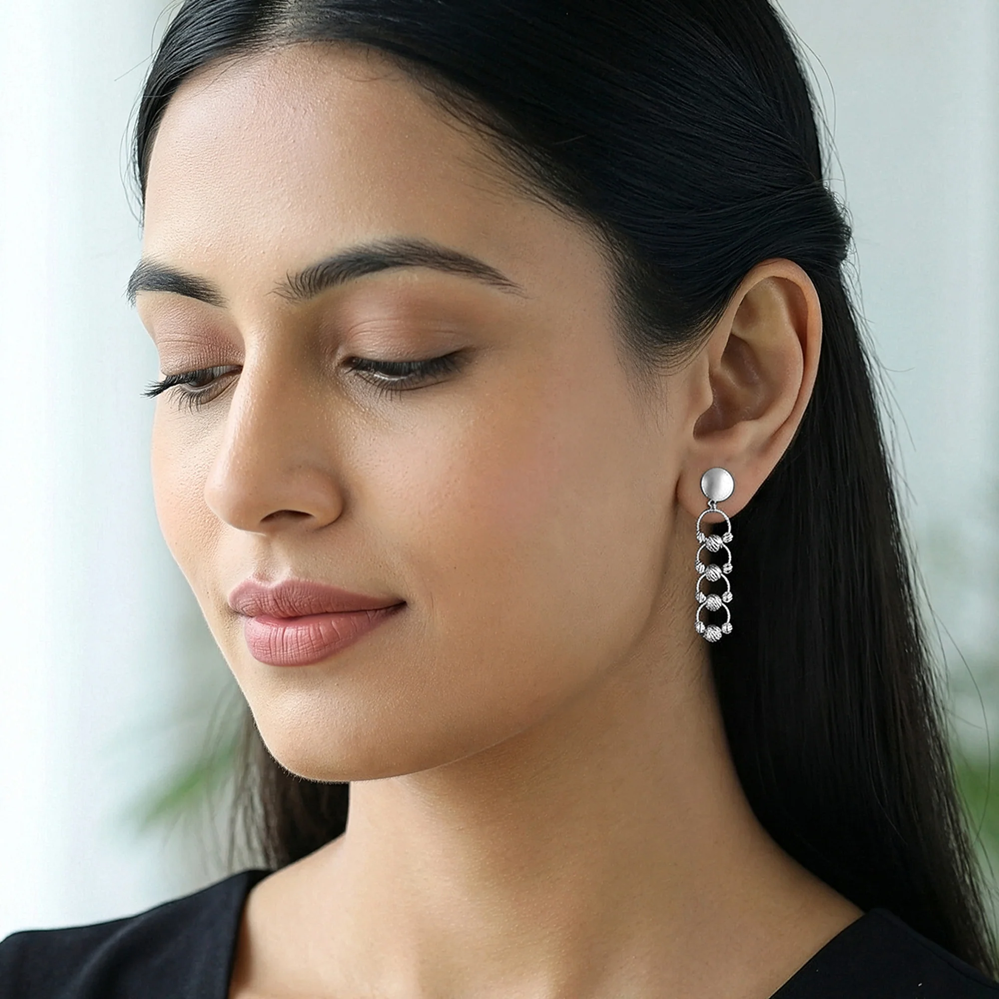 Silver Bejeweled Earrings - Image 2