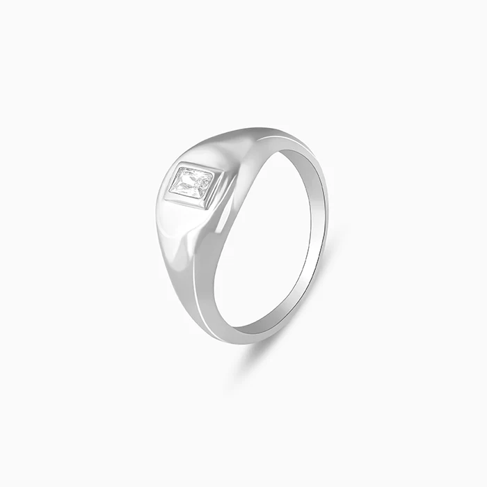 Silver Bezel Signet Ring - Image 4