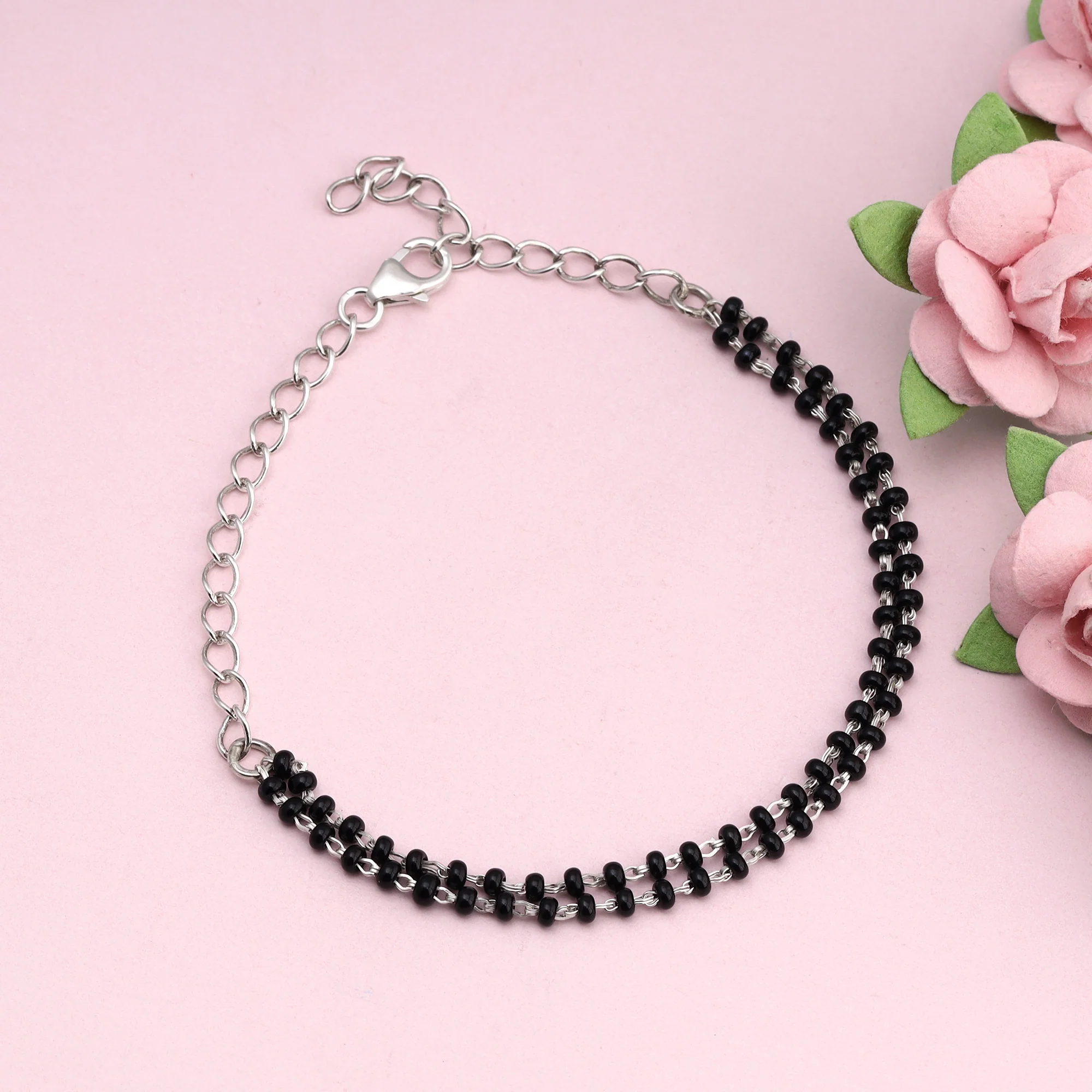 Silver Black Beads Bracelet - Image 2