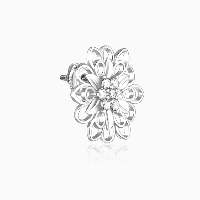 Silver Blooming Flower Stud Earrings - Image 4