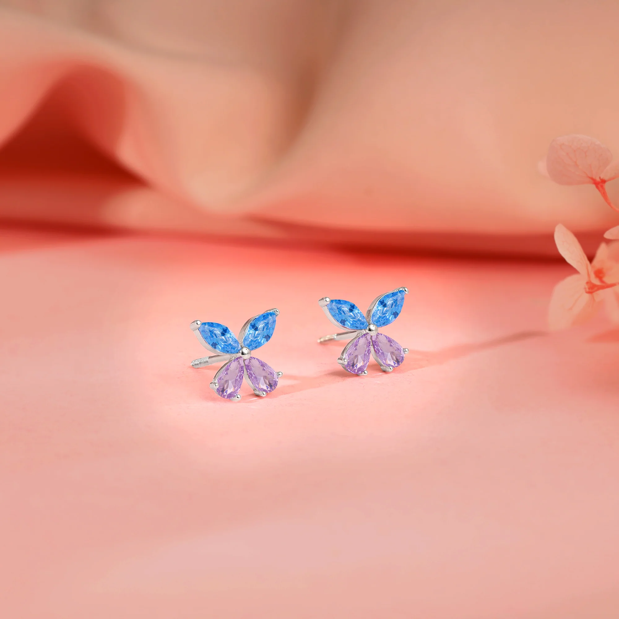 Silver Blue Butterfly Studs - Image 2