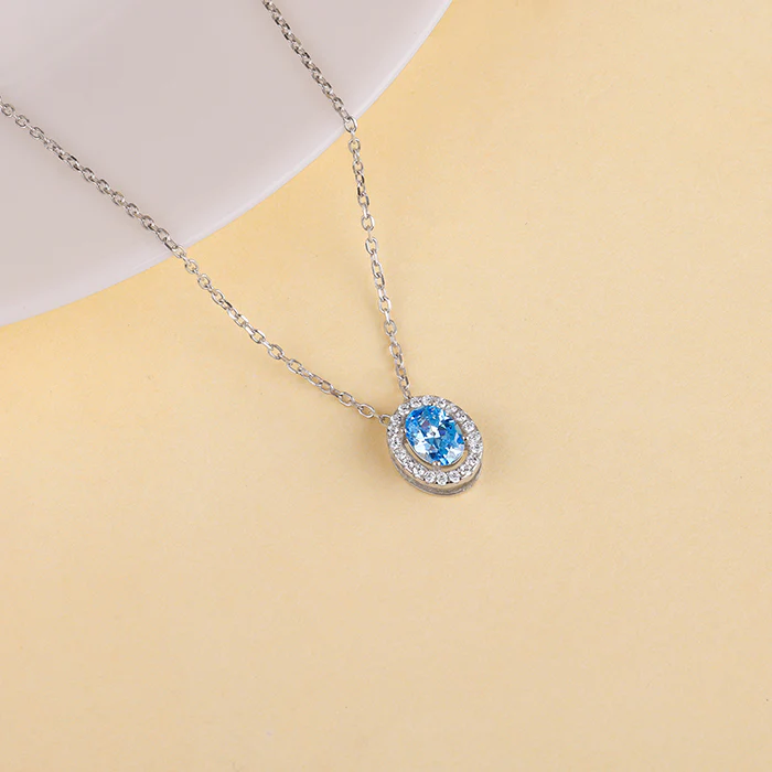 Silver Ocean Blue Stoned Pendant - Image 2