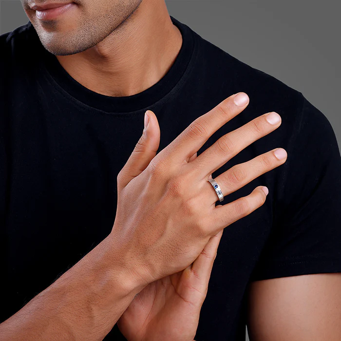 Silver Blue Horizon Ring For Him - Image 3