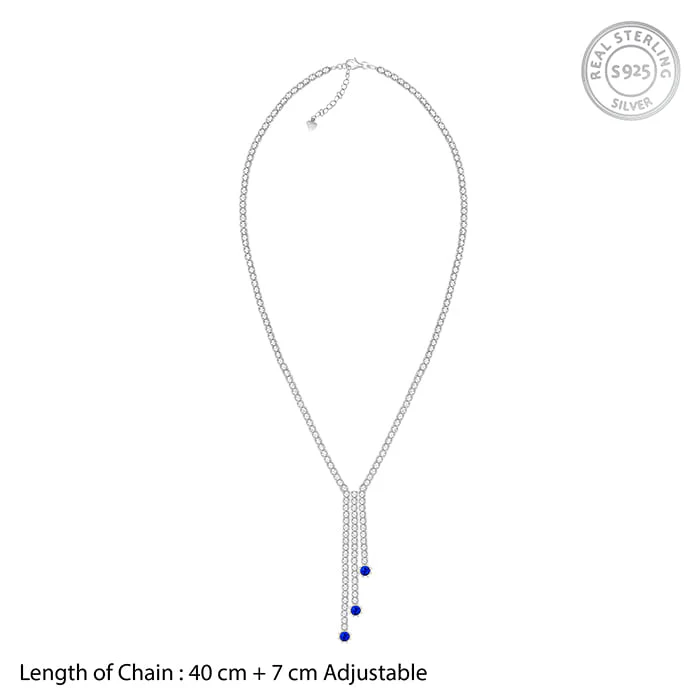 Silver Blue Lariat Necklace - Image 4