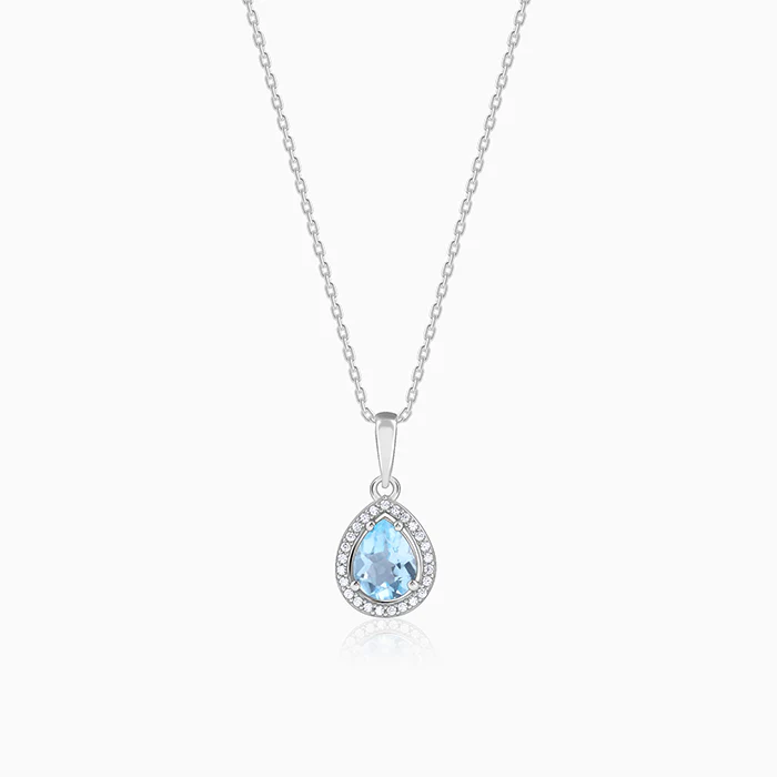 Silver Blue Topaz Pendant With Link Chain