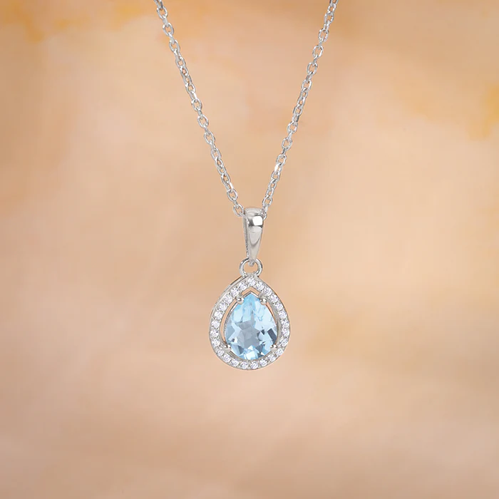 Silver Blue Topaz Pendant With Link Chain - Image 2