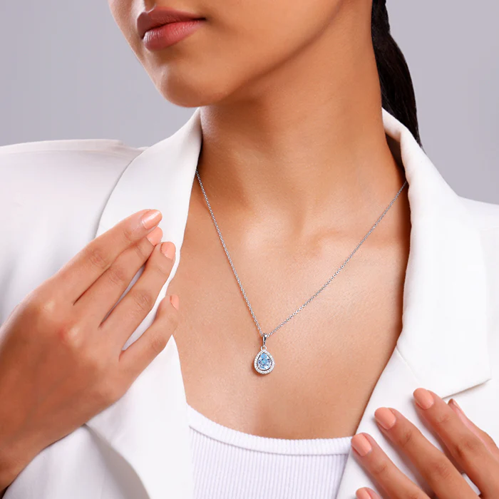 Silver Blue Topaz Pendant With Link Chain - Image 3