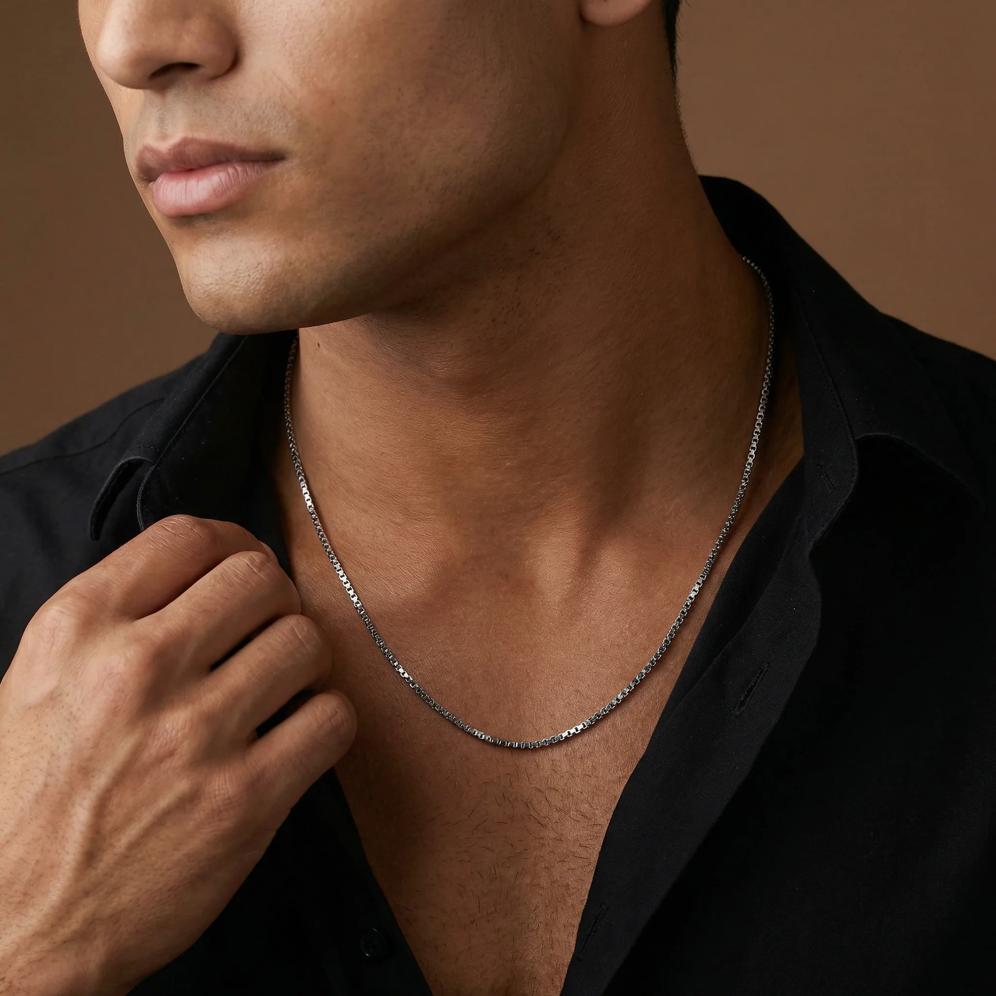 Silver Box Rolo Chain For Him - Image 2