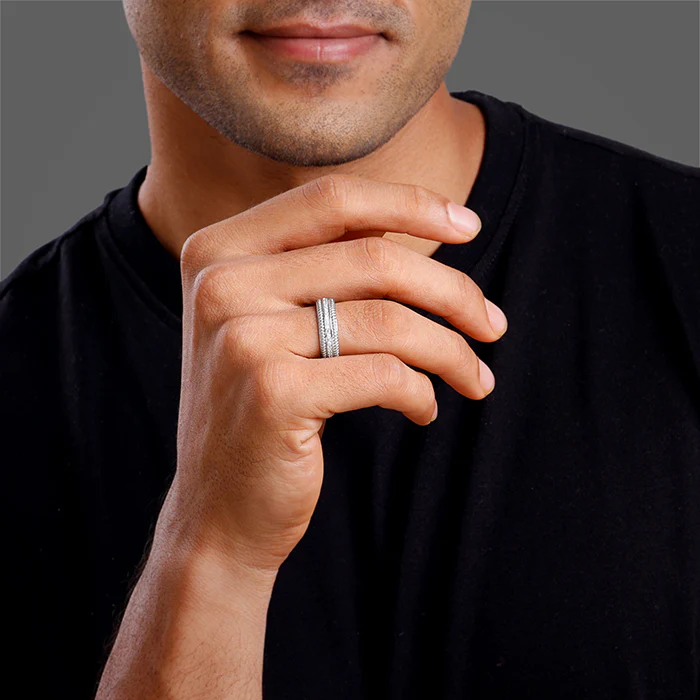 Silver Braided Border Ring For Him - Image 3