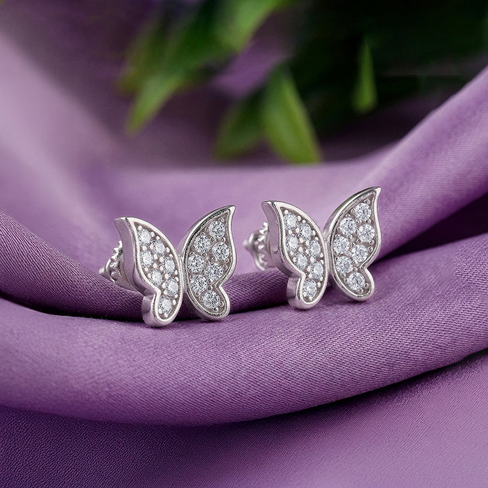 Silver Butterfly Bliss Stud Earrings - Image 2