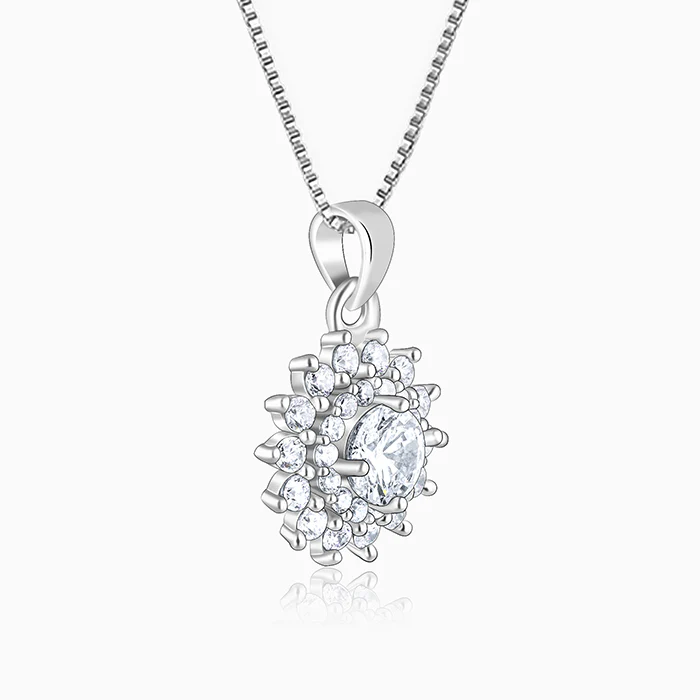 Silver Celestial Floral Pendant With Box Chain - Image 4
