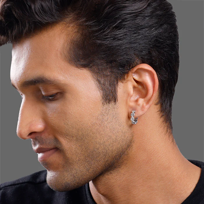 Silver Chain Hoop Earring For Him - Image 4