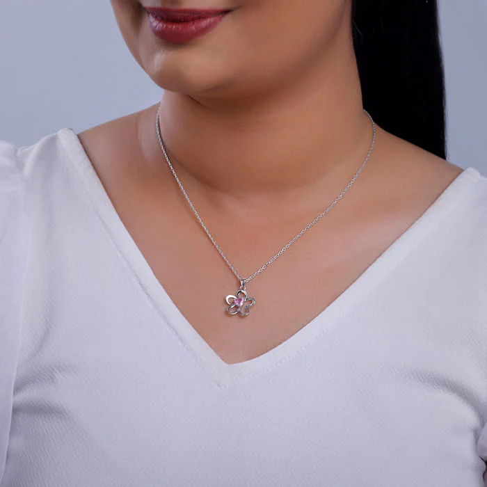 Silver Cherished Flower Pendant With Link Chain - Image 3