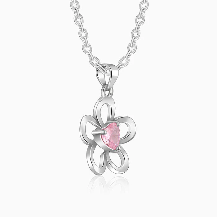 Silver Cherished Flower Pendant With Link Chain - Image 4