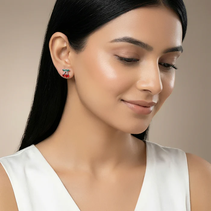 Silver Cherry Charm Earrings - Image 3