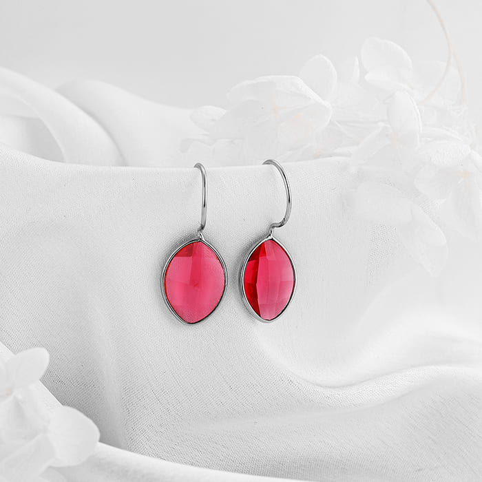Silver Cherry Pink Crystal Earrings - Image 2