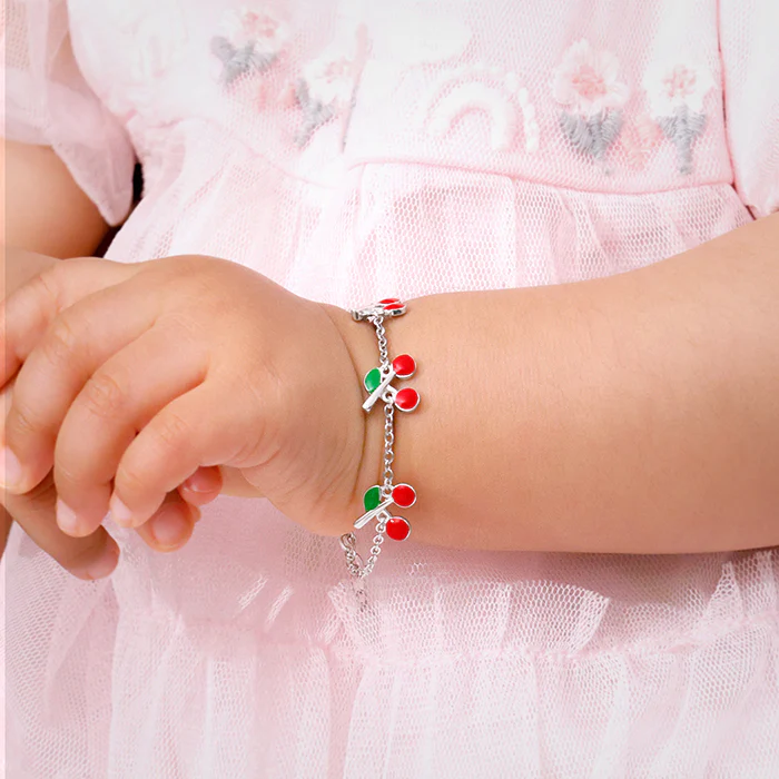Silver Cherry Red Kids Bracelet (0 - 2 Years) - Image 3