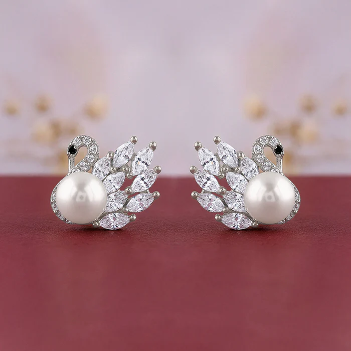 Silver Chloe Pearl Earrings - Image 2