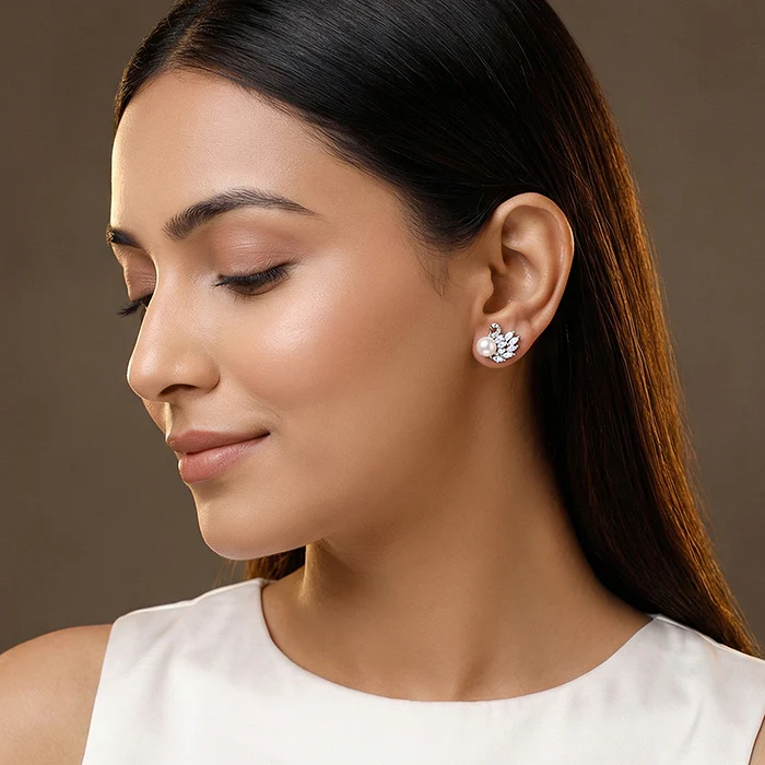 Silver Chloe Pearl Earrings - Image 3