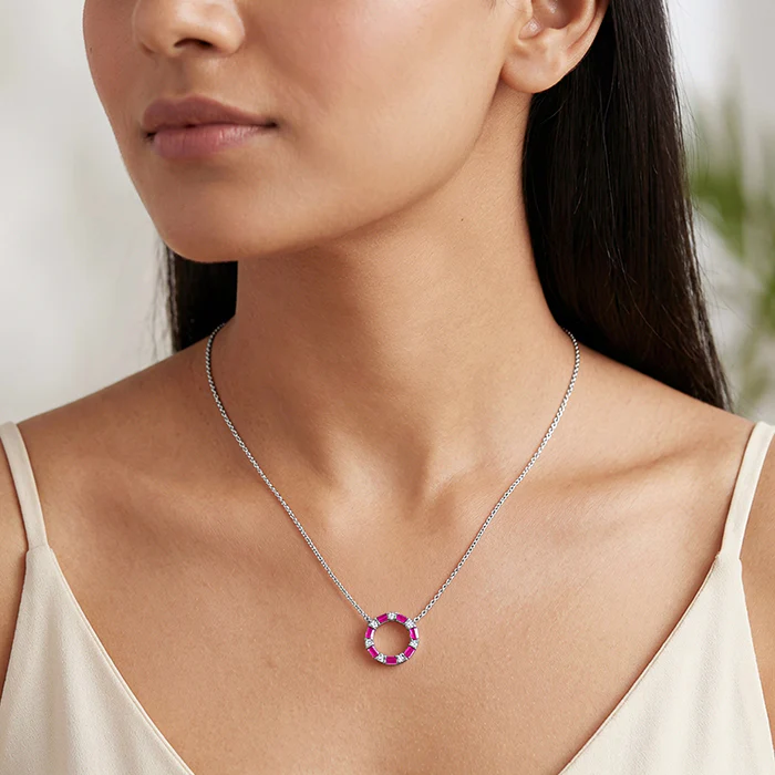 Silver Circle of Pink Necklace - Image 3