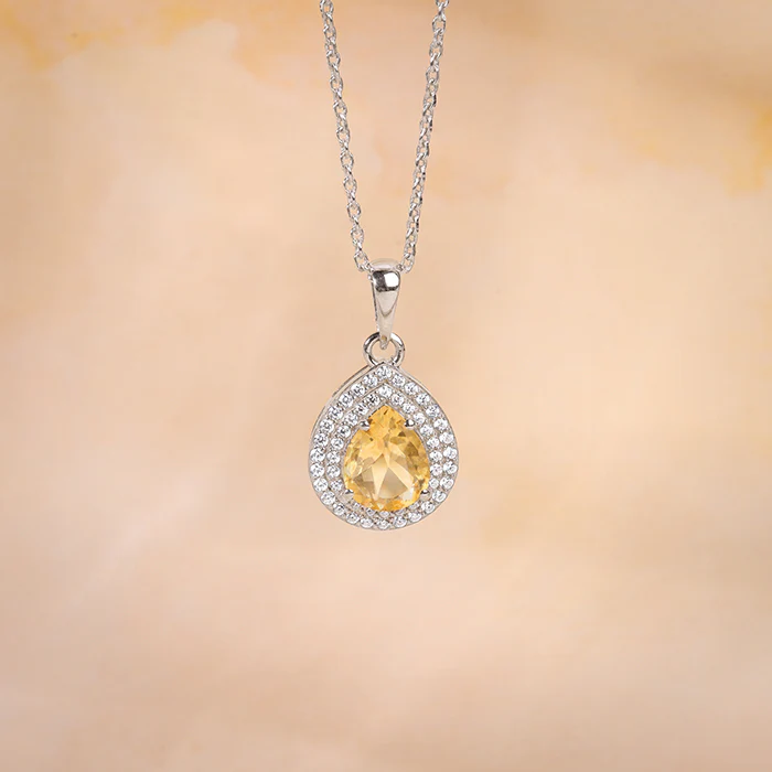 Silver Citrine Drop Pendant With Link Chain - Image 2