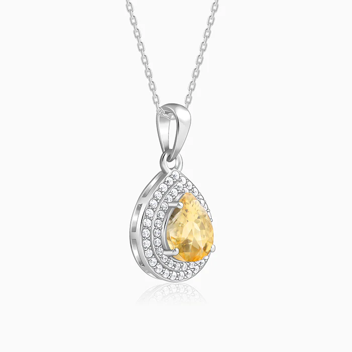 Silver Citrine Drop Pendant With Link Chain - Image 4