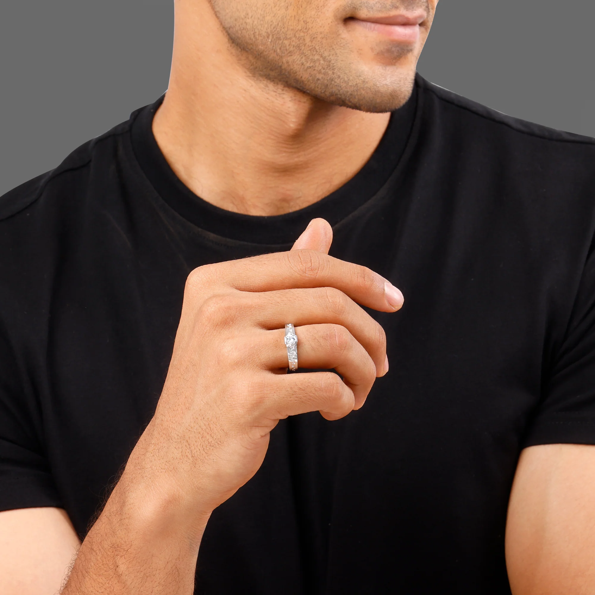 Silver Classic Zircon Ring For Him - Image 3