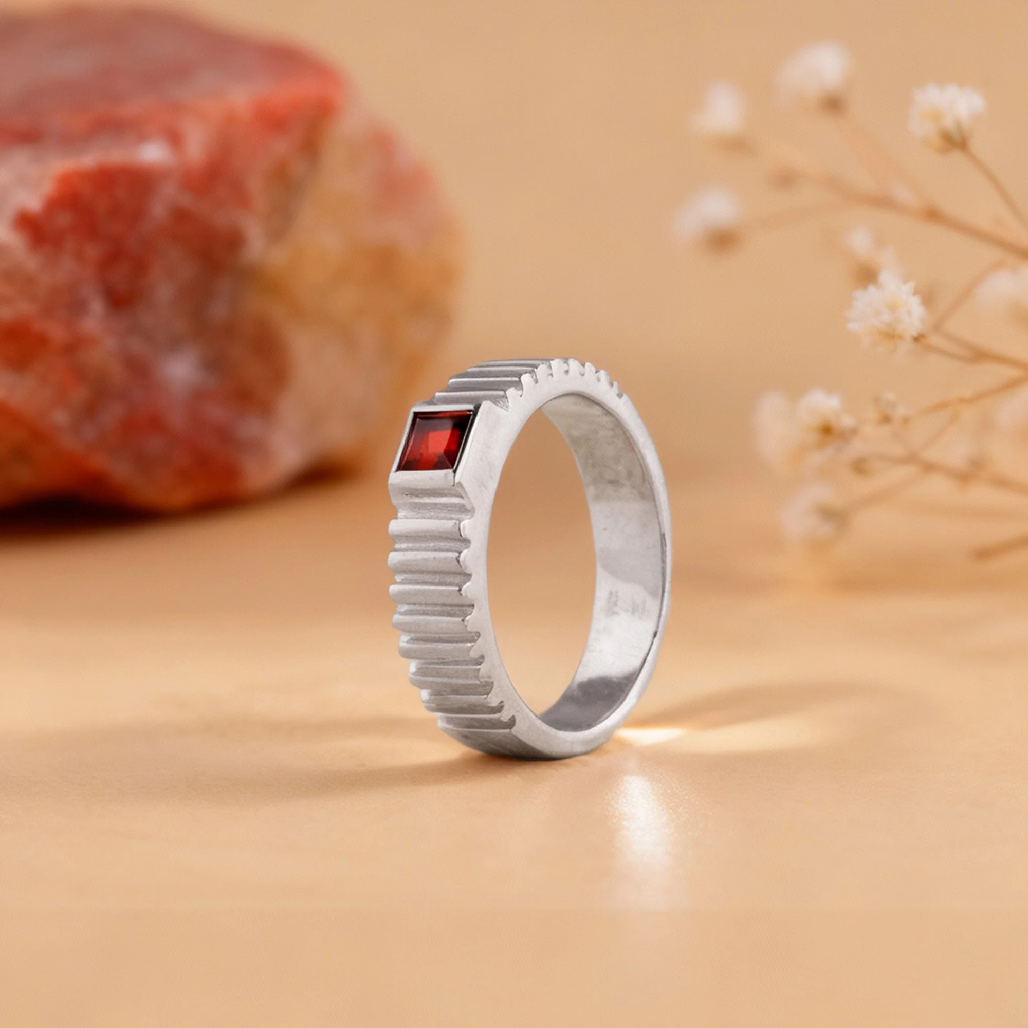 Silver Cog Garnet Ring For Him - Image 2