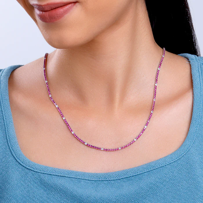 Silver Coral Blush Tennis Necklace - Image 3