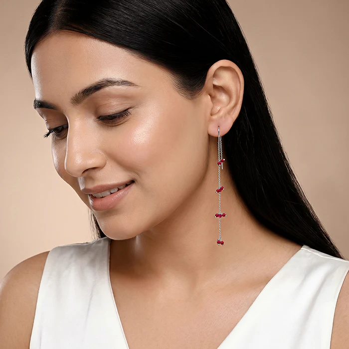 Silver Crimson Sui Dhaga Earrings - Image 3